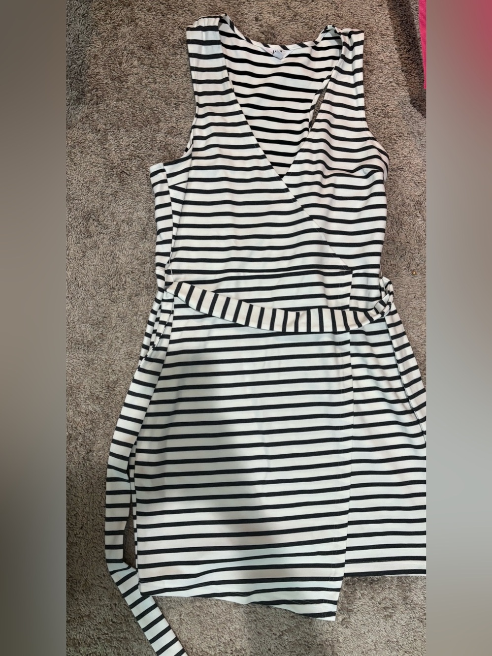 Striped Wrap Tank Dress - Black & White